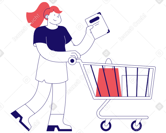 쇼핑 카트를 들고 책을 사는 여자 PNG, SVG