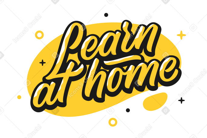 Learn at home lettering on the yellow background PNG, SVG