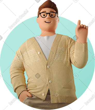 Man with glasses pointing finger up PNG, SVG