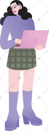 带笔记本电脑的年轻女子 PNG, SVG