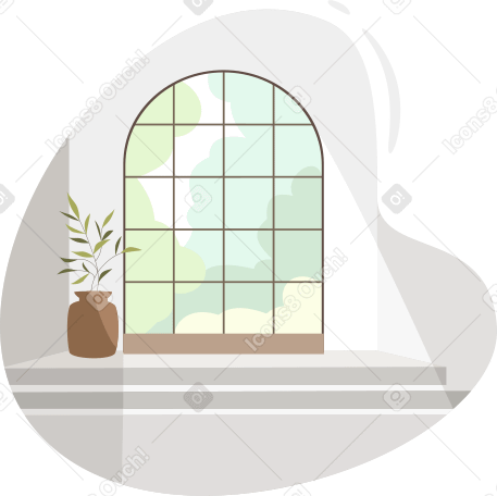 有大彩色玻璃窗的白色房间 PNG, SVG