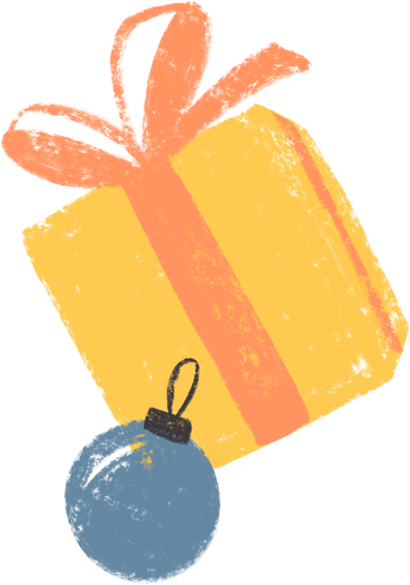 yellow gift box with a christmas ornament PNG, SVG