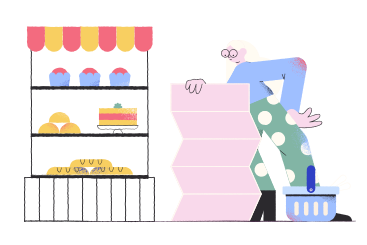 Mujer con lista de compras en la panadería PNG, SVG