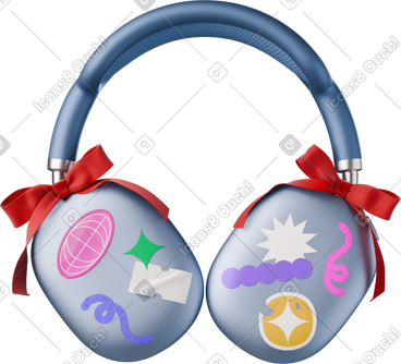 Front view of headphones with stickers PNG, SVG