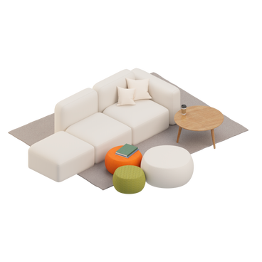 Isometric white sofa with poufs PNG, SVG