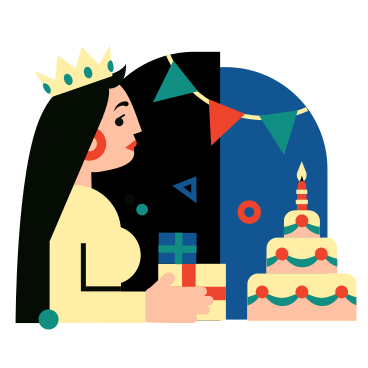 Mulher comemorando seu aniversário com presentes e bolo PNG, SVG