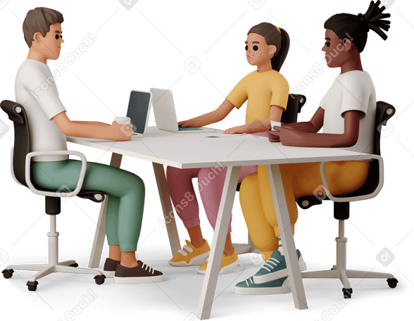3D young men and woman working at the table PNG, SVG