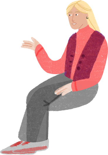 Girl happily talking while sitting down PNG, SVG