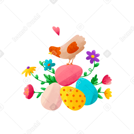 easter eggs with chicken and flowers PNG, SVG
