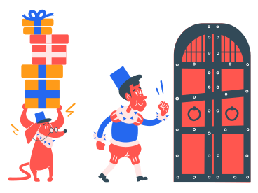 Livreur frappant à la porte du château pour livrer des cadeaux PNG, SVG