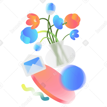 Vase with flowers and a letter surrounded by geometric shapes PNG, SVG