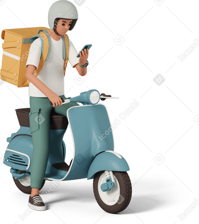 3D delivery boy on scooter PNG, SVG