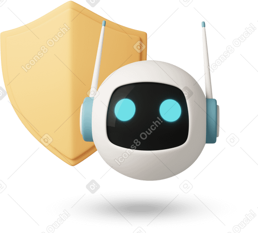 3D small chatbot with shield PNG, SVG