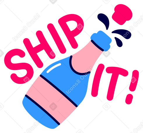 lettering sticker ship it! animated illustration in GIF, Lottie (JSON), AE