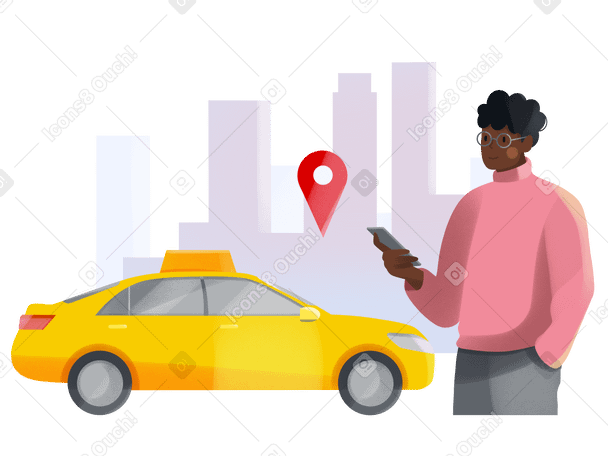 Young man ordering taxi Illustration in PNG, SVG