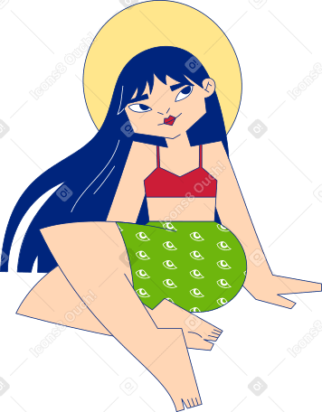 girl in shorts and hat sitting Illustration in PNG, SVG