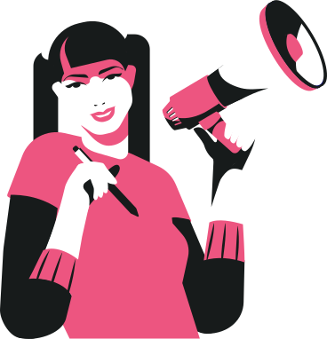 smiling girl with a megaphone in her hand animated illustration in GIF, Lottie (JSON), AE