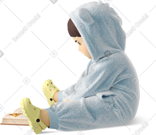 3D little child with a book PNG, SVG