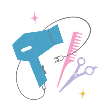 Fan, hairbrush and scissors as hairdressing instruments PNG, SVG