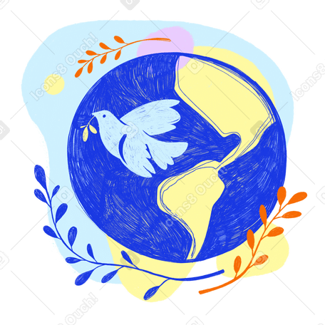 Planet earth and the dove as a symbol of peace and love between people Illustration in PNG, SVG