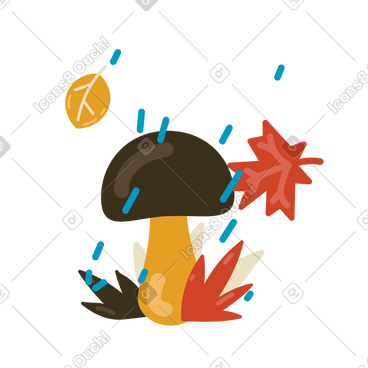 Fall leaves, mushroom and rainy weather animated illustration in GIF, Lottie (JSON), AE