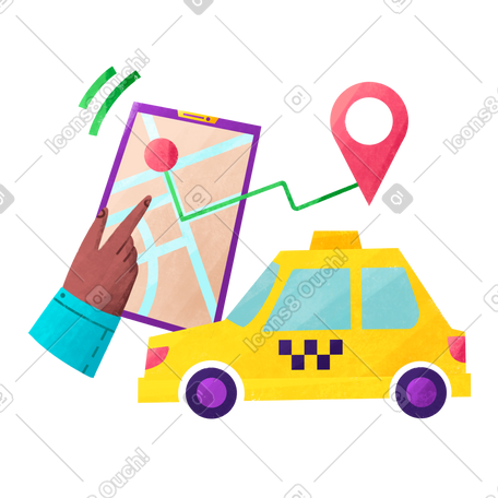 Person orders a taxi through a mobile application PNG, SVG