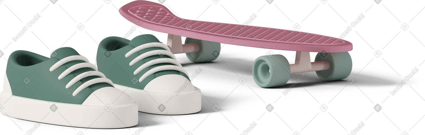 3D sneakers and skateboard PNG, SVG