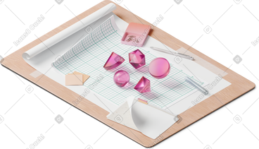 Isometric view of cutting board papers geometric figures PNG, SVG