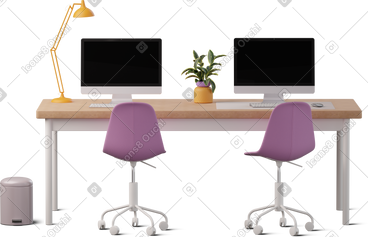 Front view of office desk with two monitors PNG, SVG