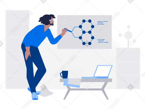 Scientist creates a formula of a substance on a blackboard PNG, SVG