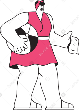 woman in a dress with polka dots with a ball in her hand Illustration in PNG, SVG