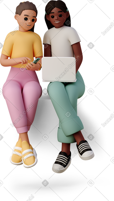 Girls sitting with laptop PNG, SVG