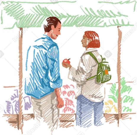 man and woman shopping at the farmers market PNG、SVG