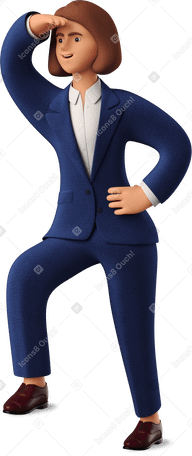 3D businesswoman in blue suit looking into the distance PNG, SVG