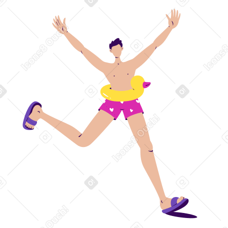 Lucky guy running with an inflatable swim ring PNG, SVG