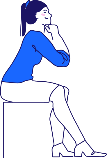 woman sits at a table and put her hands under her chin PNG, SVG