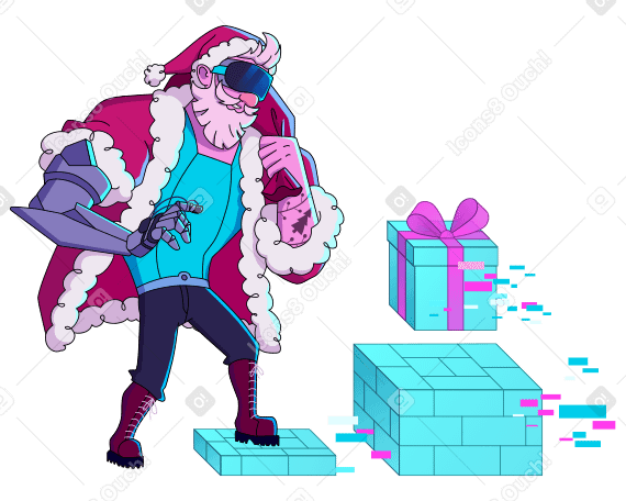 Cyber Santa collects virtual gifts PNG, SVG