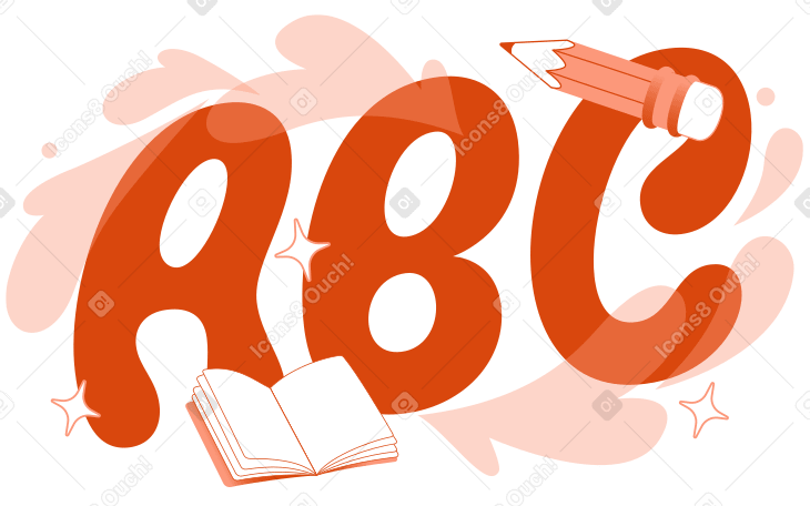 Letras abc com lápis, livro e texto de salpicos decorativos PNG, SVG