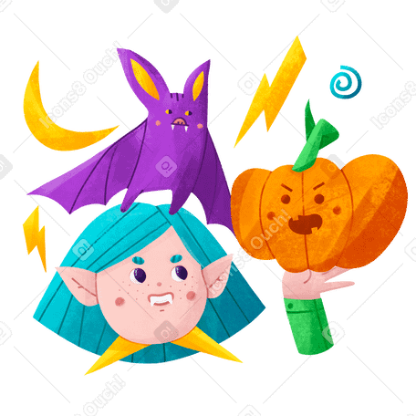 Bat, pumpking and vampire costume as halloween attributes PNG, SVG