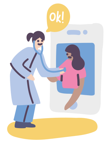 Woman doctor with a phonendoscope gives a consultation to a patient online PNG, SVG