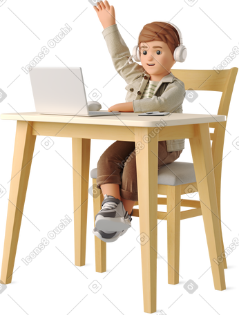 3D little boy in online lesson PNG, SVG