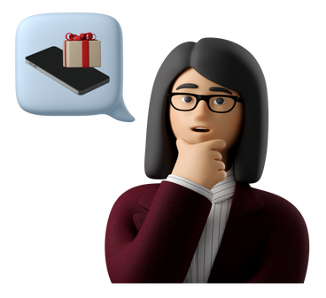 Businesswoman with hand on her chin thinking about buying presents PNG, SVG