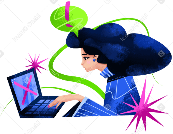 컴퓨터에서 작업하는 여자 PNG, SVG