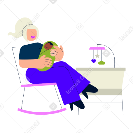 Woman cradling a baby animated illustration in GIF, Lottie (JSON), AE