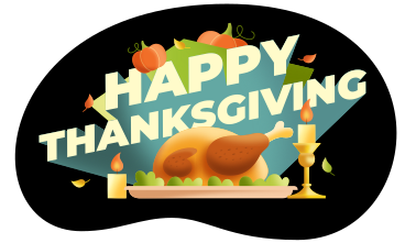 Lettering happy thanksgiving with pumpkins, roast chicken and candles text PNG, SVG