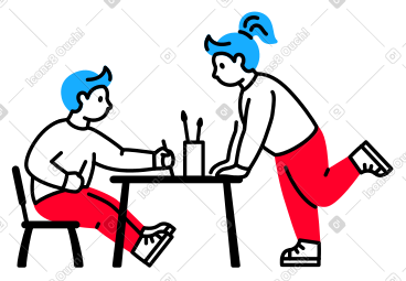 Boy and girl drawing at the children's table PNG, SVG