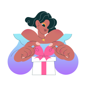 Girl ties a bow on a gift animated illustration in GIF, Lottie (JSON), AE