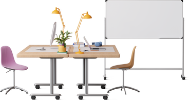 Front view of office desks and whiteboard PNG, SVG