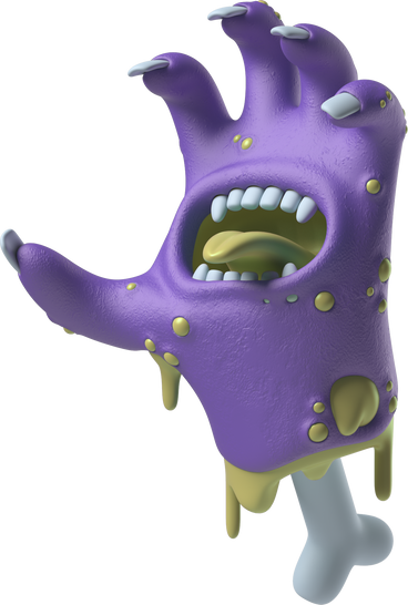 Screaming purple zombie hand with a mouth on the palm PNG, SVG