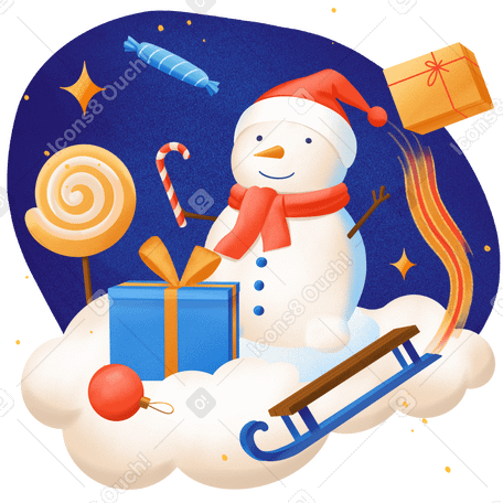 Snowman with sweets and gifts for the New Year and Christmas PNG, SVG